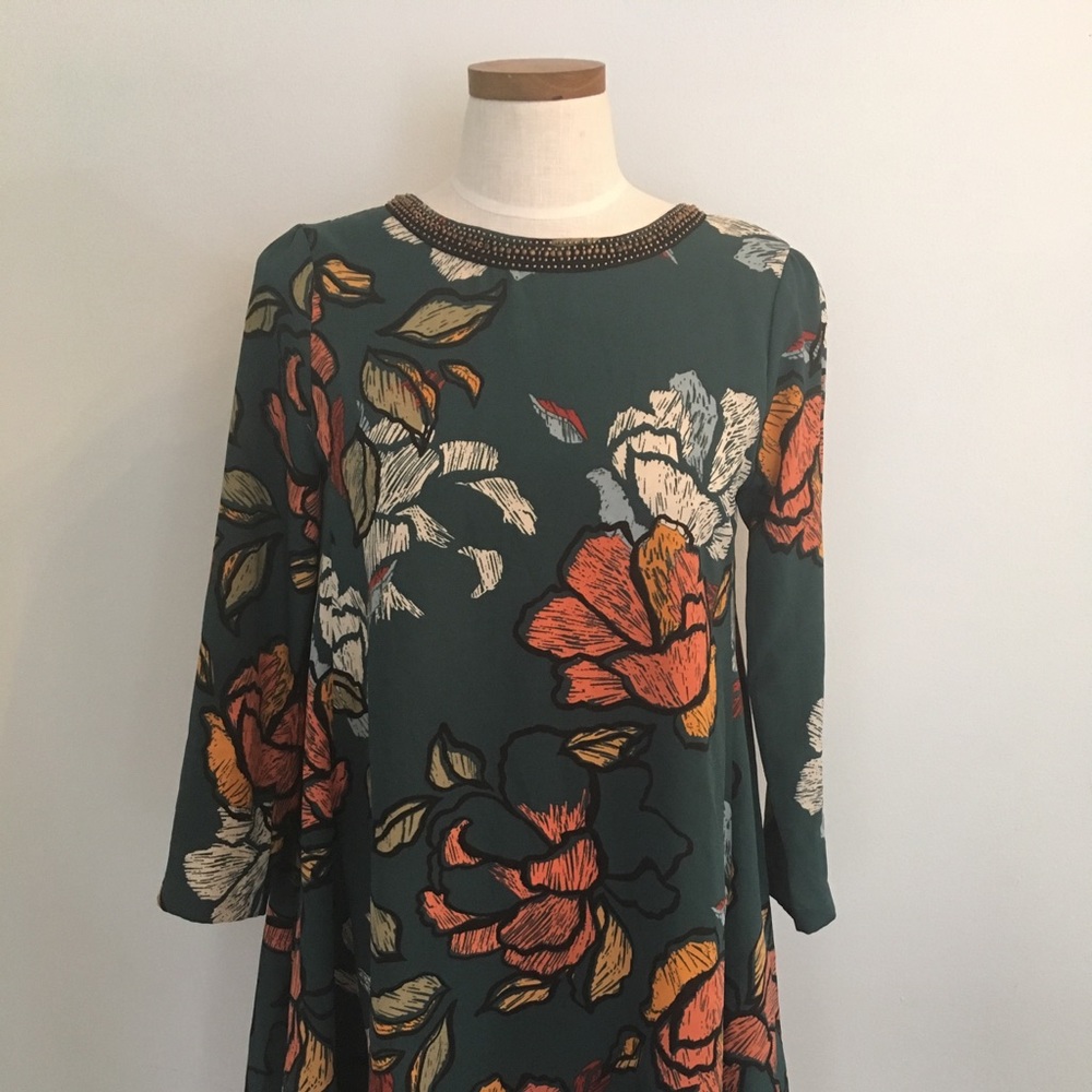 Maeve Anthropologie Small Green Floral Dress